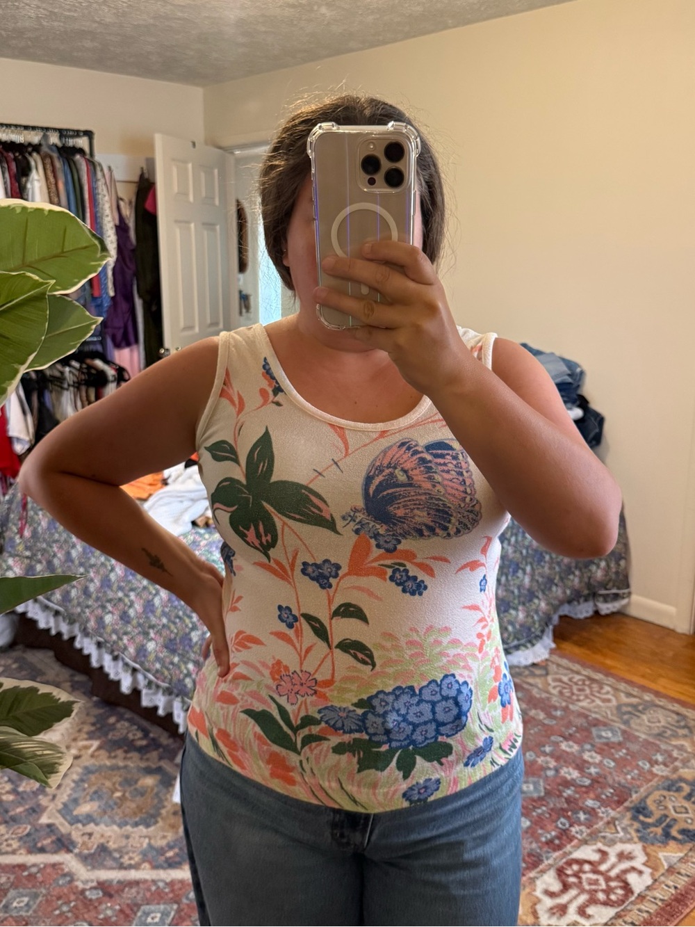 Vintage Miss Holly floral & butterfly tank top